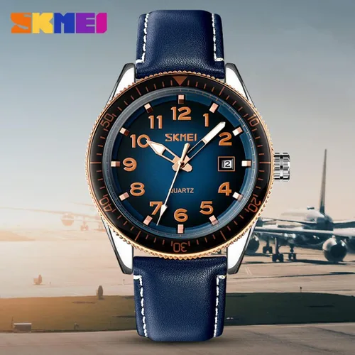 Vista 7 de SKMEI Relojes para hombre, correa de cuero negro, deportivo, grande, grande, de lujo, impermeable, luminoso, vestido de moda, casual, analógico