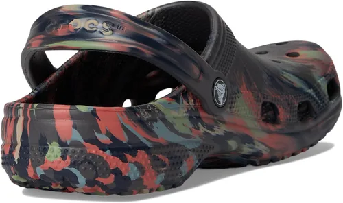 Vista 5 de Crocs Zuecos clásicos unisex para adultos, diseño de teñido anudado marmoleado, color arena negra/multicolor, para hombre, 13, 15, mediano