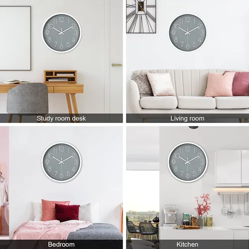 Vista 4 de JUSTUP Reloj de pared silencioso de 12 pulgadas, funciona con pilas, con marco de ABS, cubierta de vidrio HD para niños, sala de estar, dormitorio