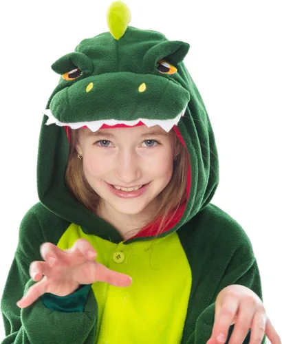 Vista 4 de Spooktacular Creations Pijama unisex de dinosaurio para niños, disfraz de dinosaurio de felpa, disfraz de Halloween, fiesta, juego de rol