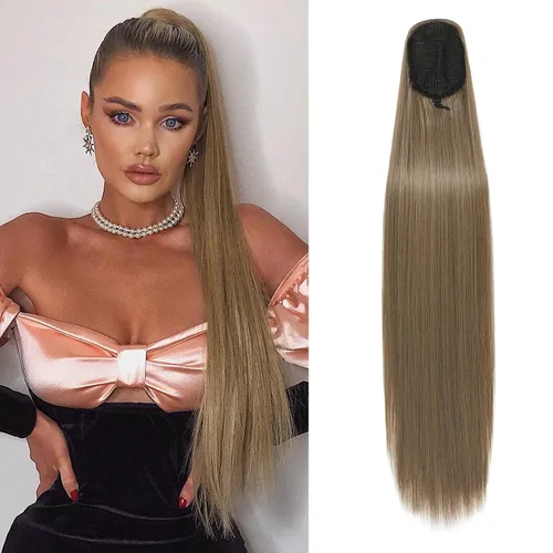 Vista 30 de SEIKEA Extensiones de cola de caballo con cordón, larga y recta, cola de caballo falsa, natural, suave, extensiones de cabello sintético resistente