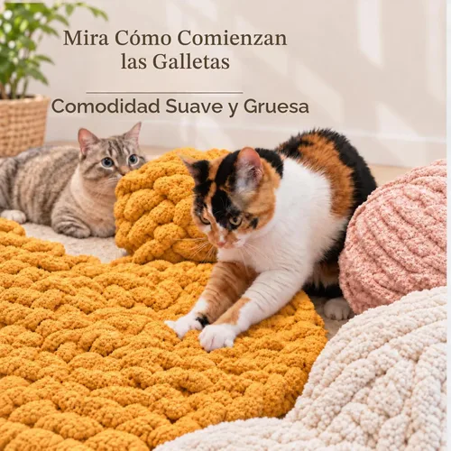 Vista 4 de Tapete de amasamiento para gatos, hecho a mano, cojín redondo para Blanco
