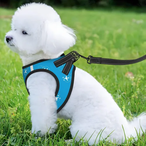 Vista 6 de Arnés de chaleco delantero para perro, patrón de avión de avión azul marino, correas ajustables a prueba de escape, solución de control para perros
