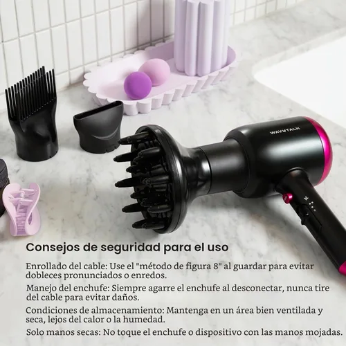 Vista 8 de Secador de pelo Wavytalk con difusor, secador iónico Blown Away para cabello rizado con peine, secador de 1875 W de secado rápido con tecnología