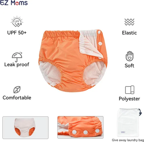 Vista 2 de EZ Moms Baby Swim Essentials Bundle - 2 Pack Swim Diapers Size 3 and 2 Pack Toddler Arm Floaties (30150 LBS) Set, Reusable Swimming Diaper with