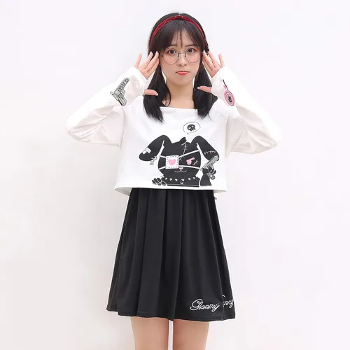 Vista 2 de Bonito vestido para adolescentes y niñas conjunto de dos piezas con estampado de conejo vestidos casuales de algodón para primavera y otoño como