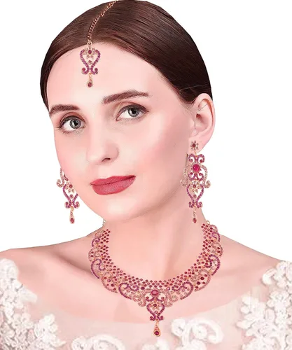 Vista 169 de Conjunto precioso de collar con look real Indian Bollywood, maravillosamente decorado, conjunto de collar adornado para mujer.