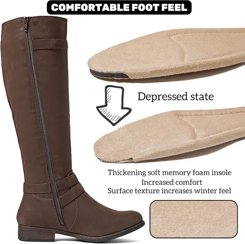 Vista 3 de Botas altas hasta la rodilla para mujer, elegantes y cómodas, con punta redonda, cierre de cremallera lateral, para otoño e invierno para mujer