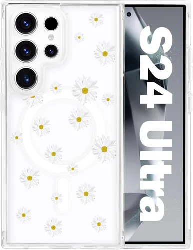 Vista 62 de Funda magnética para Samsung Galaxy S22 Ultra Flower, compatible con MagSafe, patrón floral transparente a prueba de golpes, parte trasera