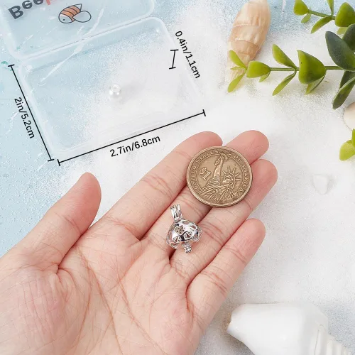 Vista 3 de Beebeecraft Jaula de perlas de plata de ley con forma de concha de mar, dije de jaula con circonita cúbica para pulseras, collares, aretes, joyería