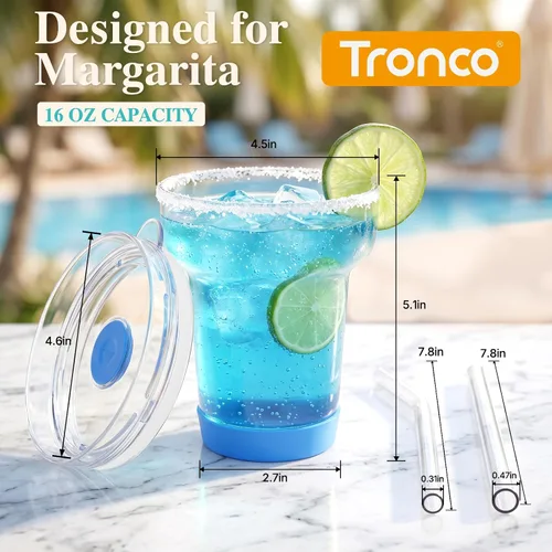 Vista 7 de Tronco Juego de 2 vasos de Martini, vaso de Margarita sin tallo de 16 onzas Rosa Coral/Púrpura Claro