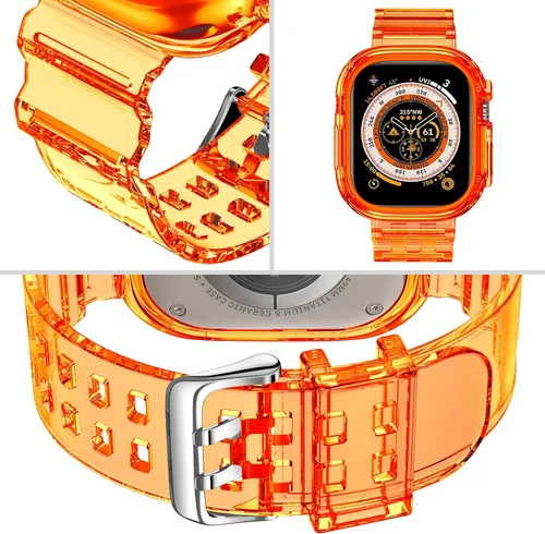 Vista 116 de DABAOZA - Correa transparente compatible con Apple Watch con estuche protector, correa deportiva de TPU con brillo para mujeres y hombres