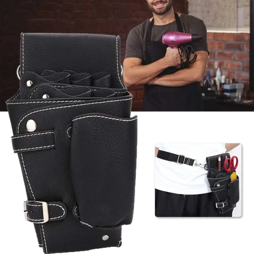 Vista 6 de ZJchao Riñonera para estilista, tijeras de peluquería, bolsa de cintura de piel sintética, herramientas de peluquería, estuche para tijeras