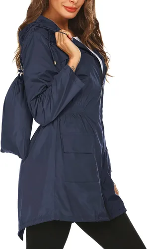Vista 2 de Chubasqueros para mujer, impermeables, ligeros, plegables, para exteriores, con capucha