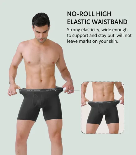 Vista 6 de DAVID ARCHY Calzoncillos tipo bóxer para hombre, paquete de 3 unidades, rayón hecho de bambú, ropa interior fresca con bolsa de soporte 3D, suave