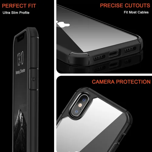 Vista 5 de TENDLIN Compatible con iPhone Xs Case/iPhone X Case Crystal Clear Hard Back Soft Bumper Funda protectora (negro)