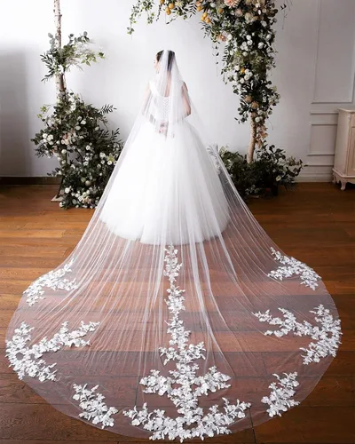 Vista 3 de ELAWBTY 55 velo de novia de encaje floral para mujer longitud catedral 1 T
