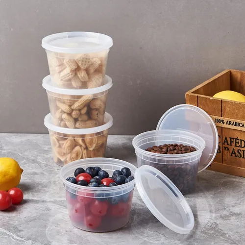 Vista 8 de FULING Paquete de 48 recipientes de plástico de 16 onzas con tapas, recipientes desechables para almacenamiento de alimentos, recipientes