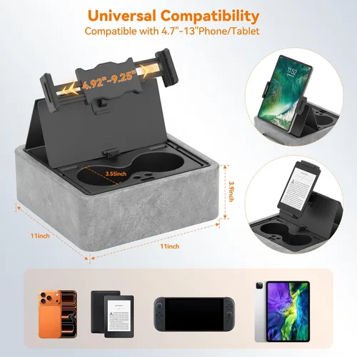 Vista 8 de KDD Soporte de almohada para tableta, soporte ajustable para iPad para cama, regazo y escritorio con dos portavasos y bandeja de almacenamiento