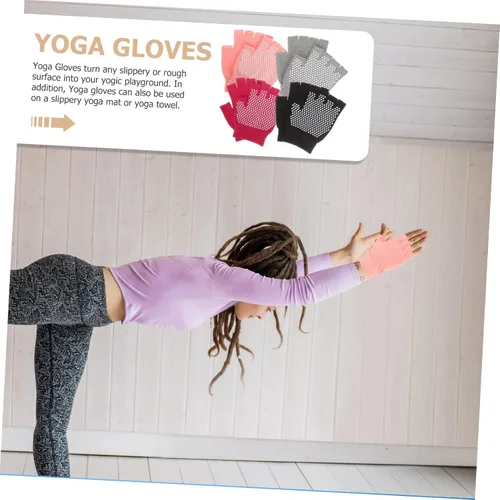 Vista 5 de 4 pares de guantes de yoga para mujer, guantes de entrenamiento sin dedos para yoga, pilates y guantes de ejercicio ligeros y transpirables para un
