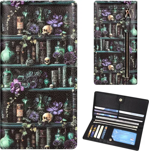 Vista 20 de Billetera para mujer, billetera RFID extradelgada, bolso plegable de cuero, con 11 ranuras para tarjetas y ventana de identificación, lindo monedero