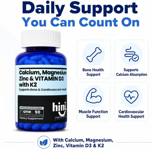 Vista 3 de HINI Suplemento de calcio y magnesio y zinc con vitamina D3 y K2 MK-7