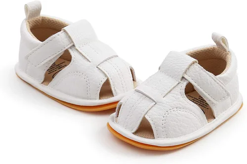 Vista 4 de WILLFUN Sandalias de verano para bebés niños y niñas, puntera cerrada, suela de goma suave, zapatos para exteriores para niños pequeños que caminan