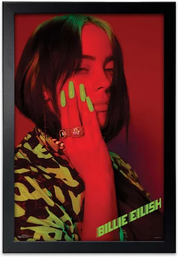 Vista 8 de Scorpio Posters Billie Eilish - Rojo - Licencia oficial - Mini póster - 11 x 17 pulgadas - con soporte para póster de madera negra