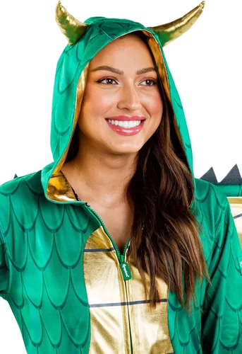 Vista 3 de Tipsy Elves Disfraz de dragón para mujer mono de monstruo mítico verde de Halloween