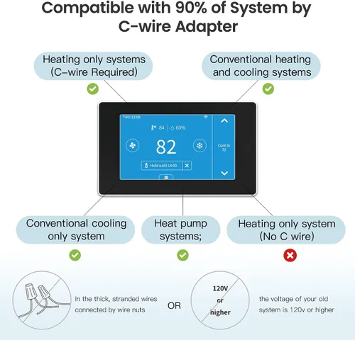 Vista 3 de MoesGo Termostato inteligente programable con WiFi para el hogar, no se requiere cable C mediante adaptador de cable C, con sensor remoto de zona