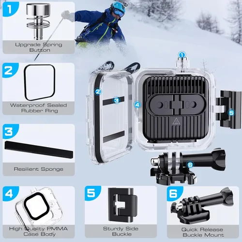 Vista 4 de HONGDAK Carcasa impermeable para GoPro Hero11 Black Mini, carcasa protectora de buceo de 169 pies para Hero 11 Mini funda de buceo subacuática