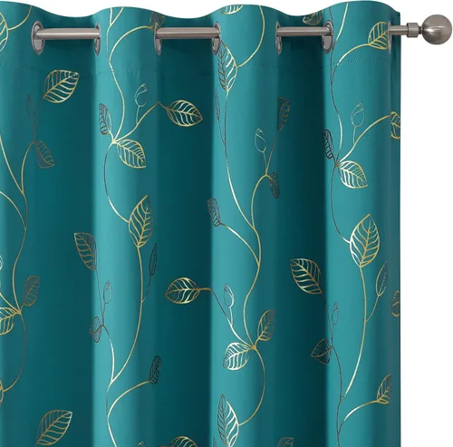 Vista 19 de BUHUA Cortinas pequeñas para ventana de 36 pulgadas de largo, 2 paneles, cortinas opacas con elegantes ramas de árbol plateadas, cortinas de bloqueo