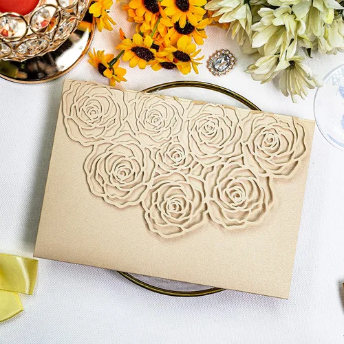 Vista 9 de Página interior personalizada, cortada con láser, bolsillo para tarjetas de invitaciones de boda con sobre para fiesta de cumpleaños, invitación