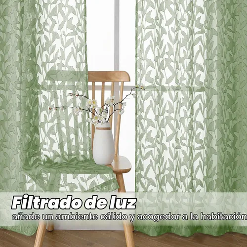 Vista 5 de Gwine - Cortinas traslúcidas color verde salvia de 96 pulgadas de largo, 2