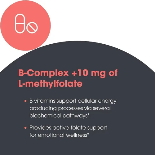 Vista 5 de MethylPro B Complex + L-Metilfolato 10 mg - Mezcla de vitaminas metiladas biodisponibles - Apoya la energía y el estrés - Vegetariano e