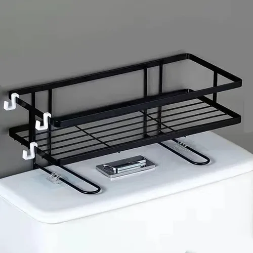 Vista 4 de Estante de baño organizador de baño de hierro grueso con diseño de montaje en pared, estante de baño impermeable sobre el inodoro, organizador