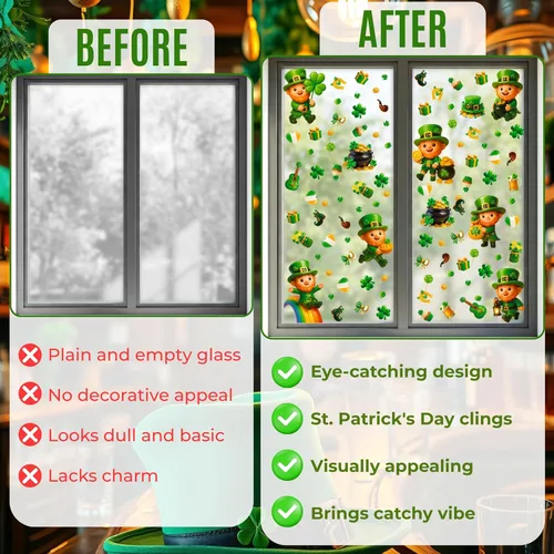 Vista 5 de WALPLUS Decoración de primavera para el Día de San Patricio, de doble cara, reutilizable, despegar y pegar, extraíble para ventana de duende