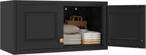 Vista 13 de Gabinete de Pared de Metal de 81 cm con 2 Puertas, Gabinetes Colgantes Negros con Manija, Gabinetes de Vestir de Metal, Armario Vestidor Clóset