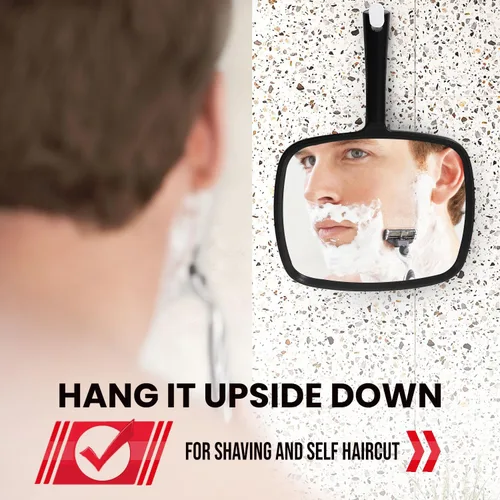 Vista 5 de Espejo de mano MIRRORVANA con mango ergonómico para maquillaje, 8 x 11 pulgadas (negro) Hand Held Mirror for Makeup, Home Haircuts, Dental &