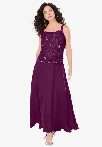 Vista 5 de Roaman's Vestido chaqueta de encaje con cuentas de talla grande para mujer