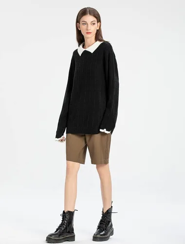 Vista 3 de Minibee Suéter de punto con cuello redondo para mujer Blanco