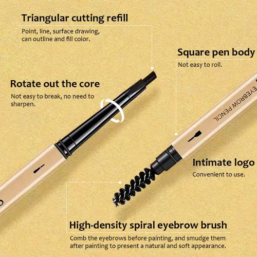Vista 5 de AMY'S DIARY Lápiz retráctil de cejas Balck de 3 piezas, cepillo de cejas de doble cara, punta fina, formas, define, rellena maquillaje para cejas