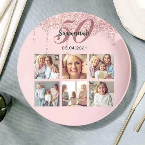Vista 8 de Plato de cena personalizado de cerámica con foto personalizada con imagen, texto, logotipo, regalos del día de la madre para mamá, regalos