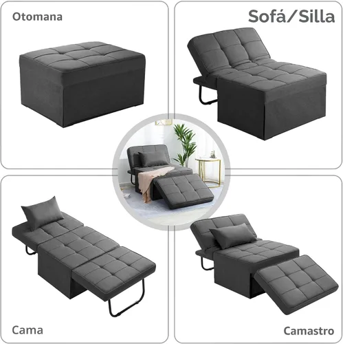 Vista 5 de Sofá Cama, 4 en 1 Otomana Plegable Multifunción de Lino Transpirable Cama Sofá con Respaldo Ajustable Silla Convertible Moderna para Sala de Estar