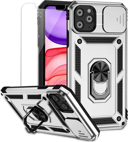 Vista 11 de Funda para iPhone 11 Pro con cubierta para lente de cámara, protector de pantalla HD, doble capa de protección contra caídas de grado militar