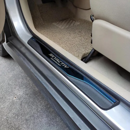 Vista 6 de Accesorios para automóvil Protector de umbral de puerta, para Mazda 3, 6, CX-30, CX-5, placa de protección de umbral de protección contra rozaduras