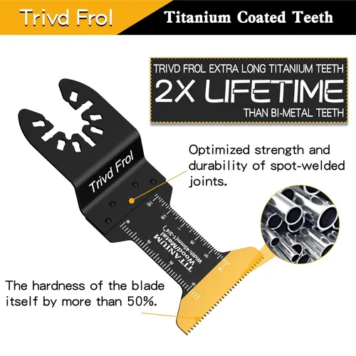 Vista 3 de Trivd Frol 100 piezas de hojas de sierra oscilantes, hojas de multiherramienta universales profesionales de titanio para madera, plásticos, metal