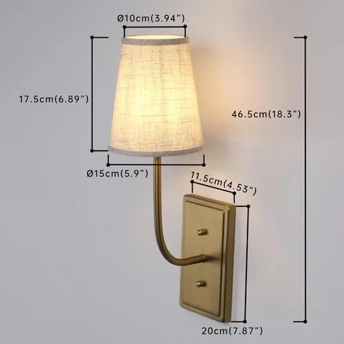 Vista 2 de Aplique de pared de latón de granja, 1 luz, pantalla de tela de lino, lámpara de pared interior con cable para dormitorio, sala de estar, tocador