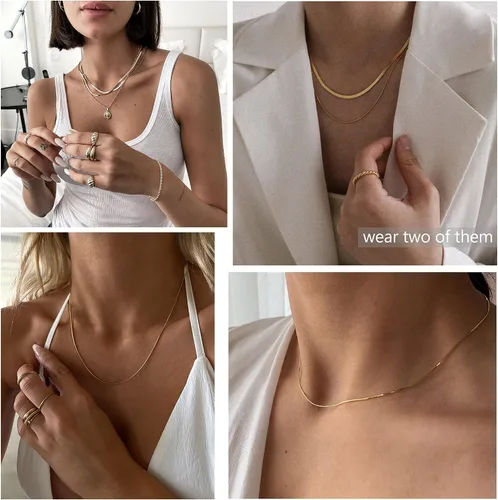 Vista 5 de DEARMAY 14K Gold Necklaces for Women, Dainty Layered Gold Herringbone Choker Necklace for Women Thin Chunky Snake Chain Necklaces Jewelry for Teen