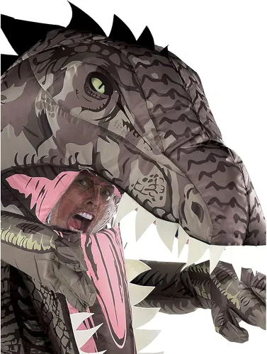 Vista 2 de Party City Disfraz inflable de dinosaurio Gianotosaurus para adultos, mundo jurásico, incluye caja de sonido y ventilador, talla única